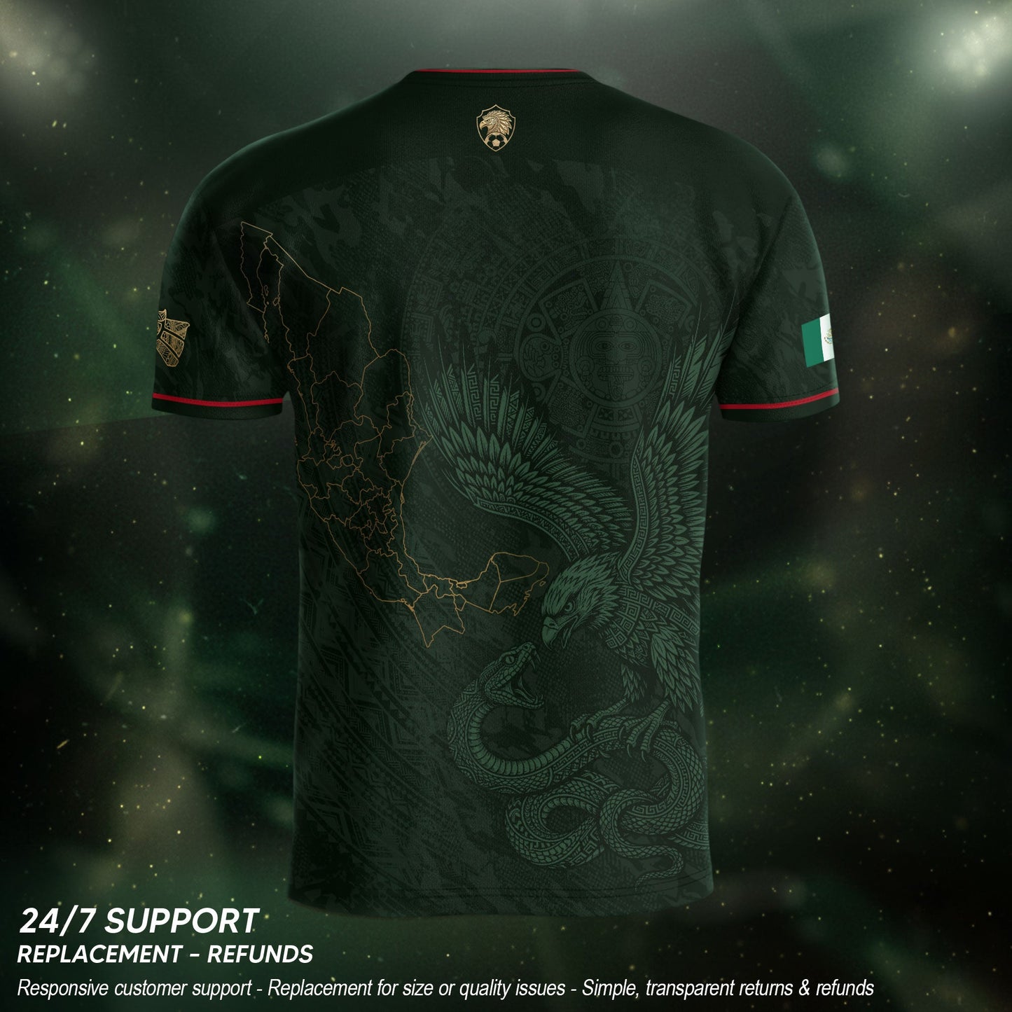 Green Mexico Football Jersey Aztec Eagle Mexican Soccer Fan Apparel Tee