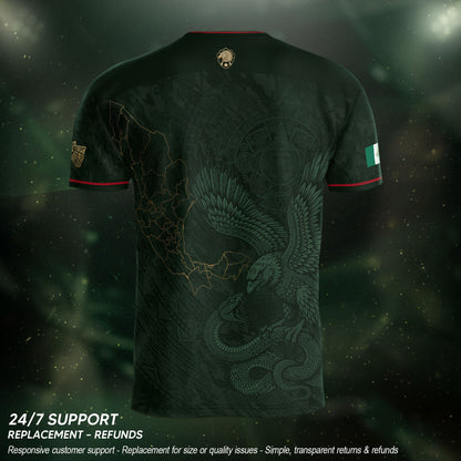 Green Mexico Football Jersey Aztec Eagle Mexican Soccer Fan Apparel Tee