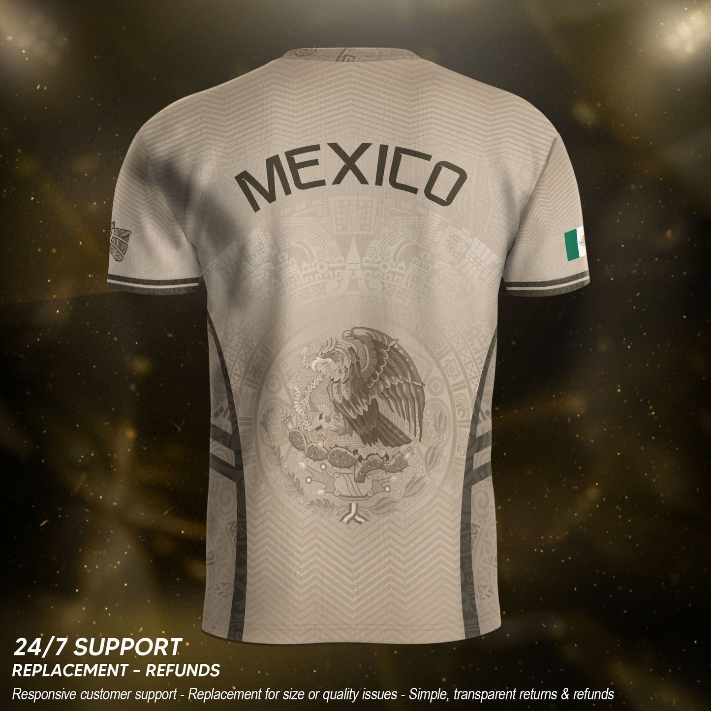 Mexico Soccer Jersey Aztec Eagle Sun Calendar Beige Tan Football Shirt for Fans
