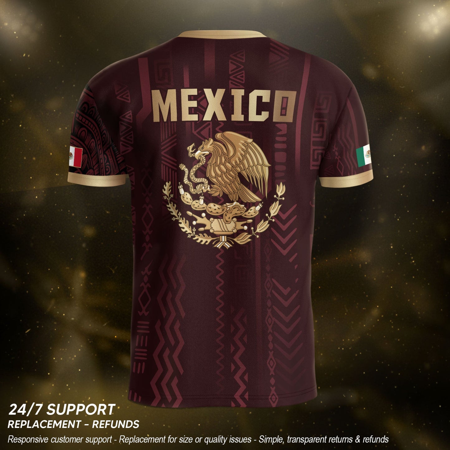 Mexico Soccer Jersey Maroon Aztec Eagle Heritage Gold Trim Mexican Football Shirt