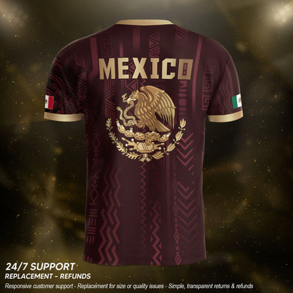 Mexico Soccer Jersey Maroon Aztec Eagle Heritage Gold Trim Mexican Football Shirt