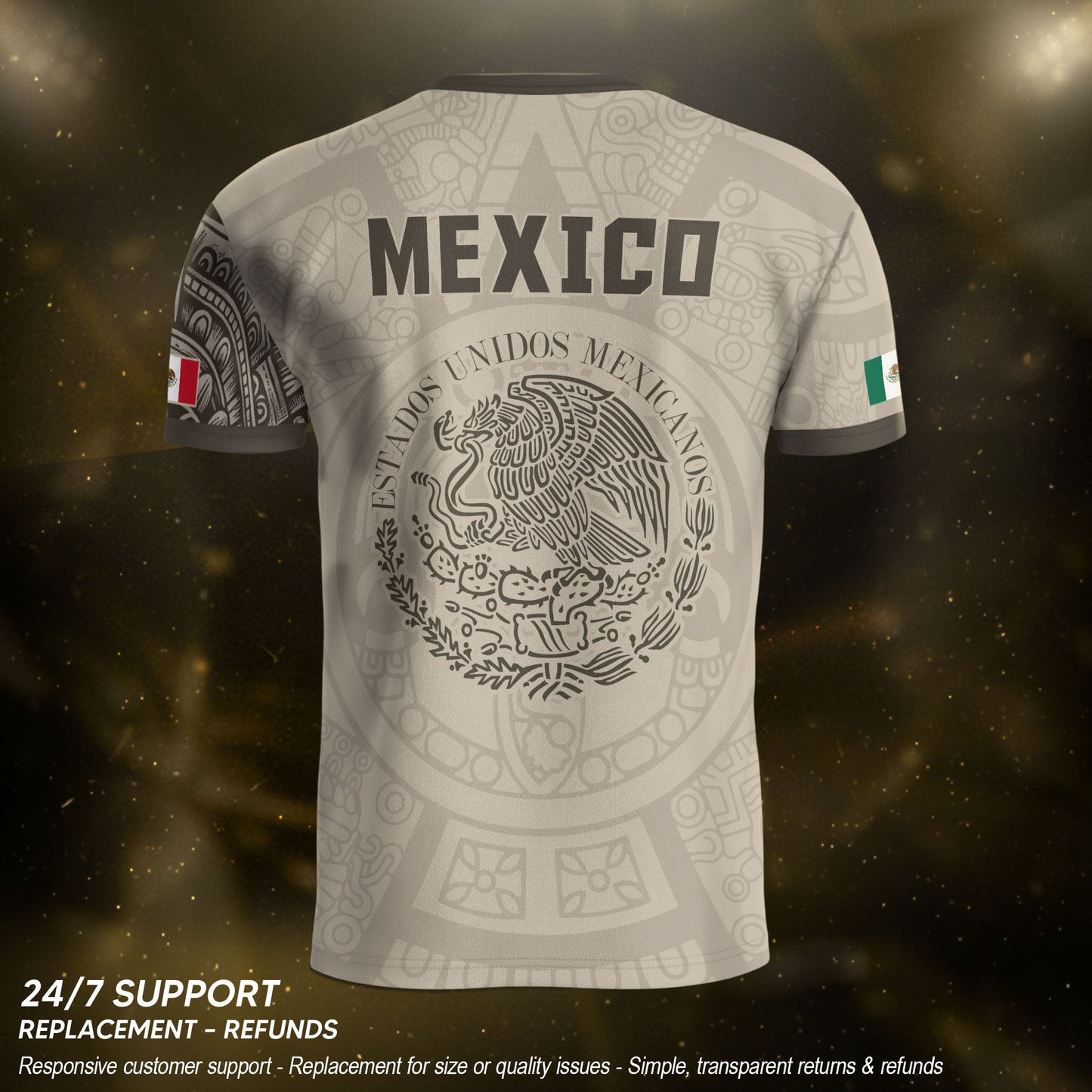 Mexican Heritage Jersey Beige Aztec Design Mexico Eagle Soccer Shirt Men Women
