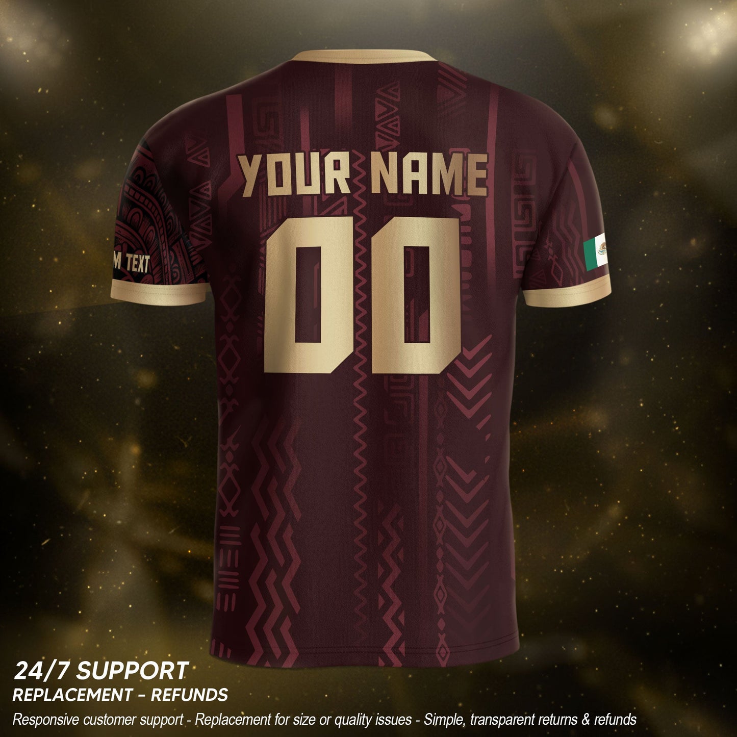 Custom Mexican Heritage Jersey Maroon Aztec Design Mexico Eagle Soccer Shirt Men Women