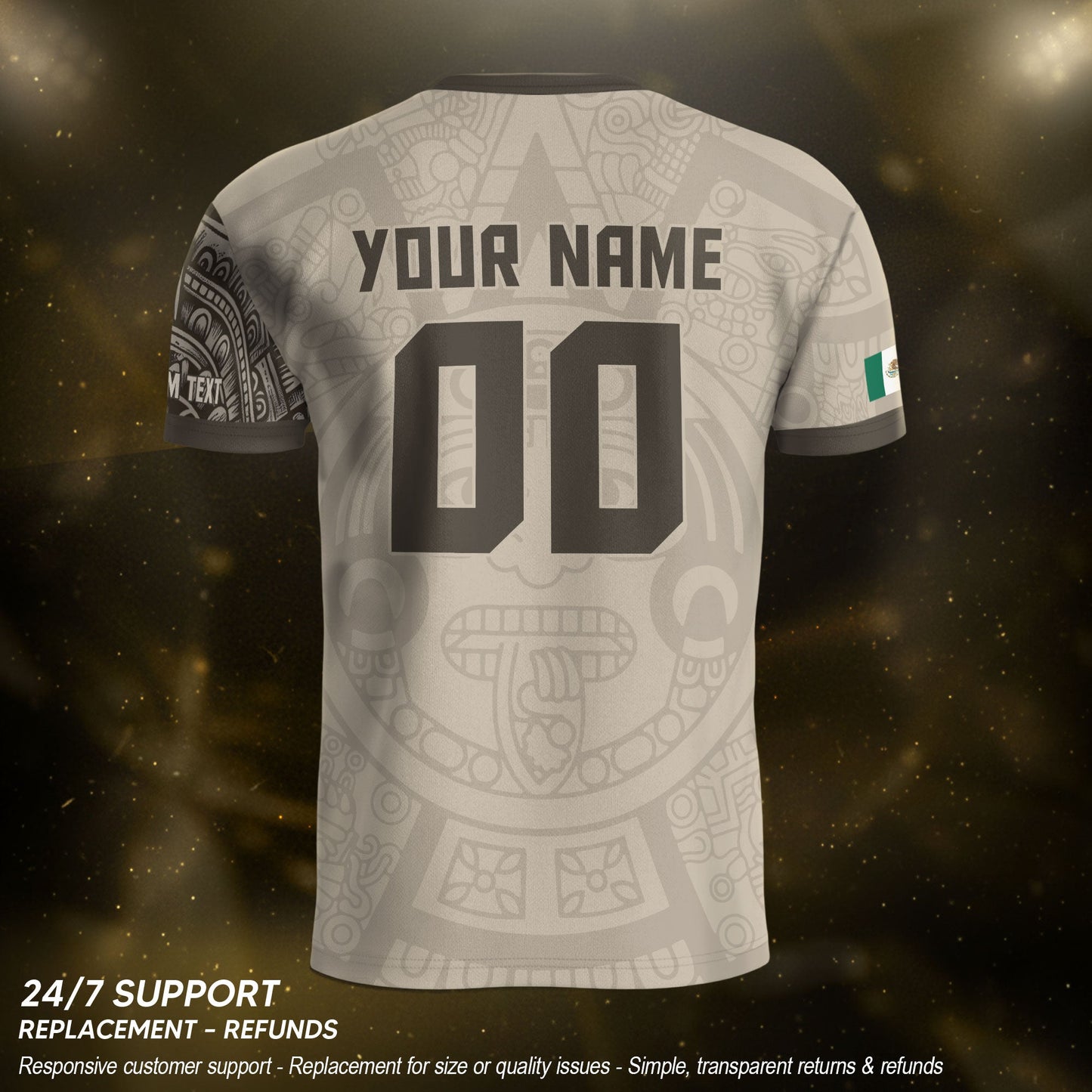 Custom Beige Mexico Soccer Jersey Aztec Eagle Heritage Gold Trim Mexican Football Shirt