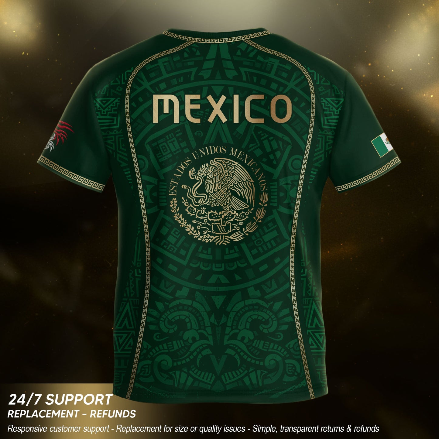 Mexico Kids Soccer Jersey Green Aztec Calendar Gold Youth Football Shirt Toddler Kit