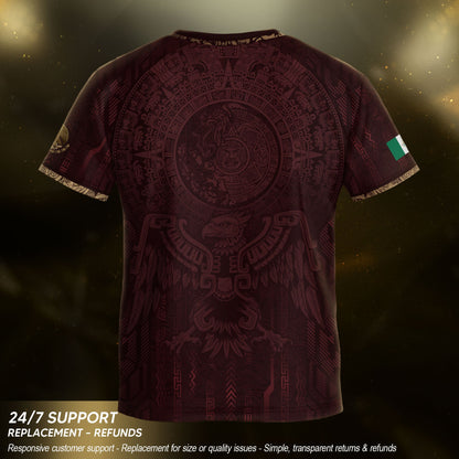 Mexico Soccer Jersey Kid Youth Aztec Calendar Maroon Football Shirt