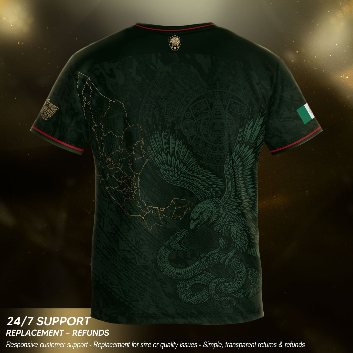 Mexico Kids Soccer Jersey Youth Green Gold Aztec Eagle Heritage Football Graphic Shirt