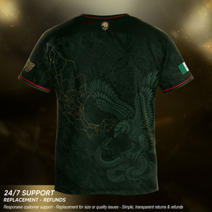 Mexico Kids Soccer Jersey Youth Green Gold Aztec Eagle Heritage Football Graphic Shirt