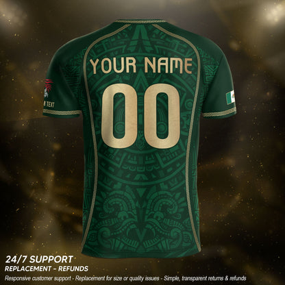 Custom Mexico Soccer Jersey Green Aztec Calendar Culture Men Mexican Football Shirt