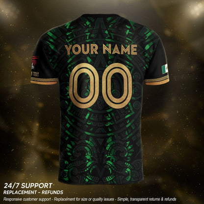 Custom Mexico Soccer Jersey Green Men Aztec Calendar Heritage Mexican Football Shirt