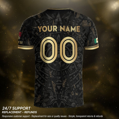Personalized Mexico Soccer Jersey Black Aztec Calendar Men Mexican Football Shirt Flag