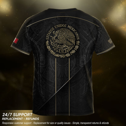 Mexico Youth Football Kit Black Gold Aztec Design Kids Soccer Uniform Elite Sportswear Top