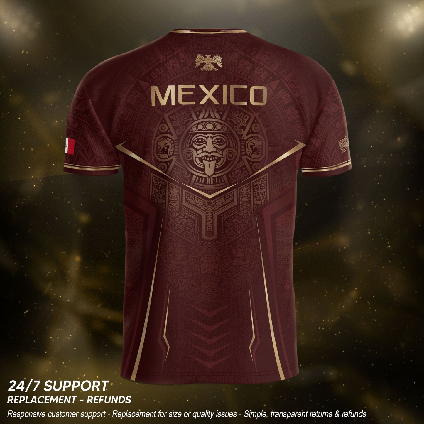 Mexico Soccer Jersey Men Maroon Aztec Pattern Football Shirt Classic Fan Wear