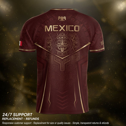 Mexico Soccer Jersey Men Maroon Aztec Pattern Football Shirt Classic Fan Wear