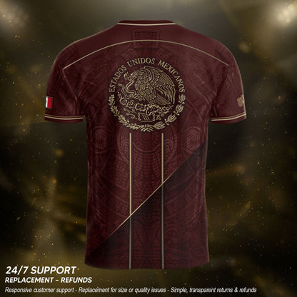 Mexico Soccer Jersey Men Maroon Gold Heritage Football Shirt Aztec Style Top