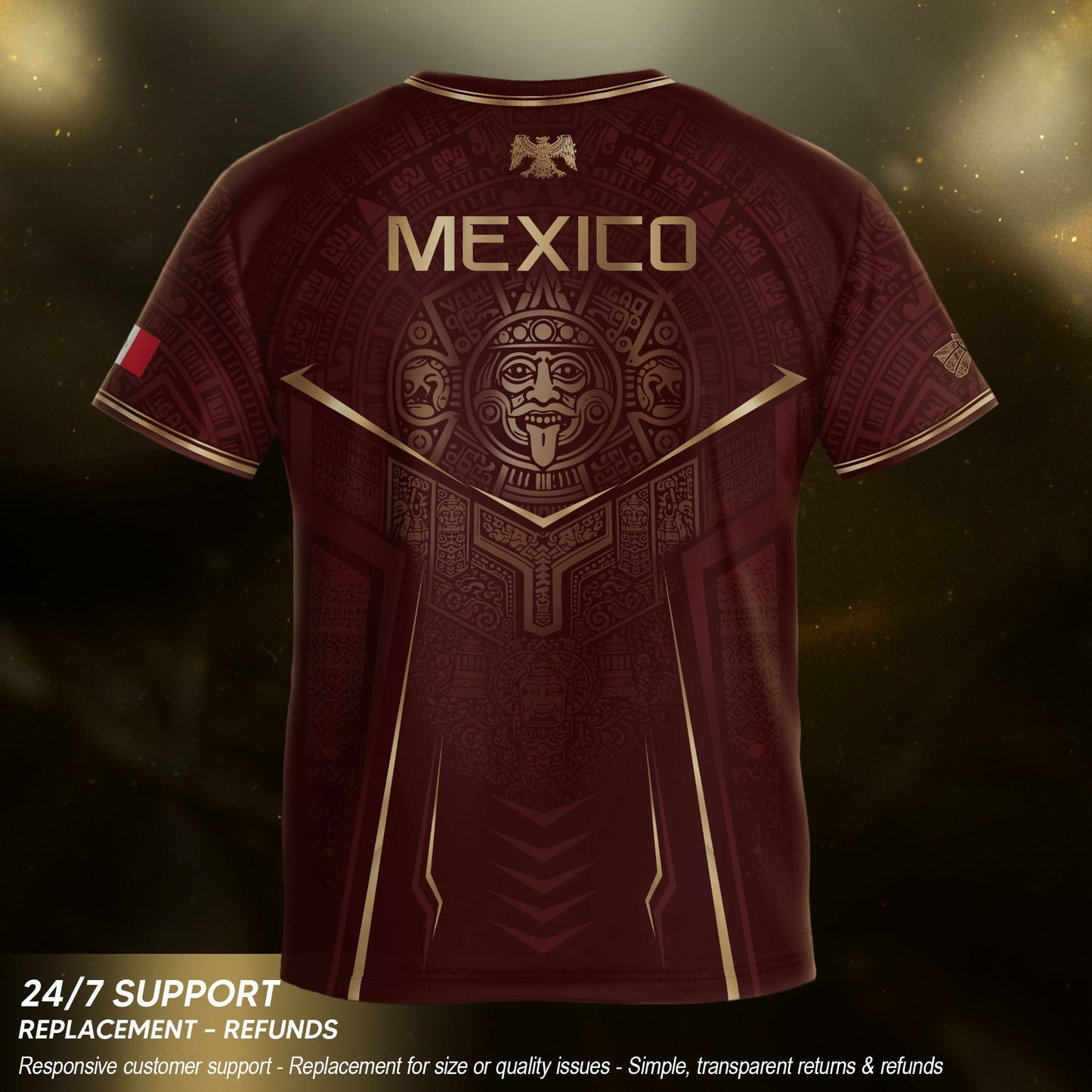 Retro Football Fan Apparel for Youth Mexico Soccer Jersey with Maroon Gold Eagle Design