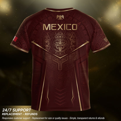 Retro Football Fan Apparel for Youth Mexico Soccer Jersey with Maroon Gold Eagle Design