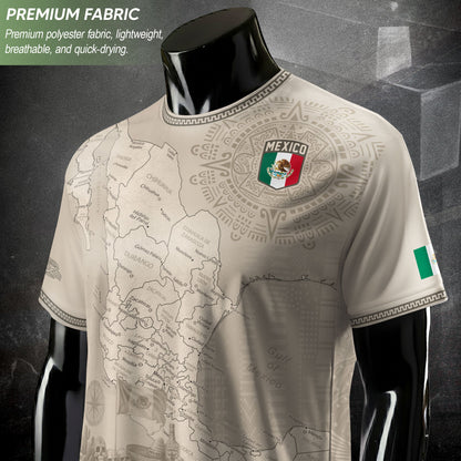 Mexico Heritage Beige Country Map Aztec Calendar Pride Graphic Soccer Jersey