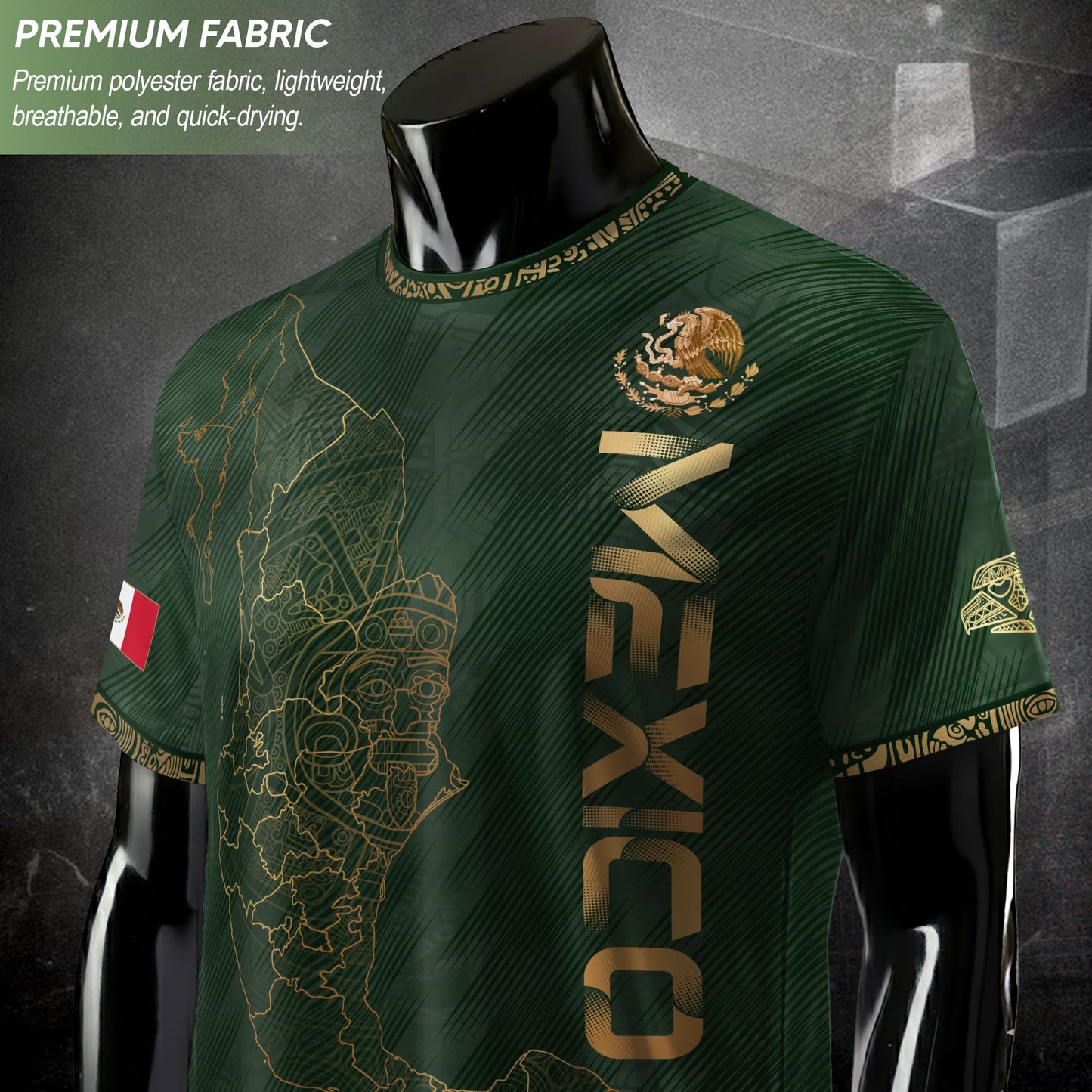 Mexico Heritage Orgullo Mexicano Green Gold Country Map Aztec Calendar Soccer Jersey