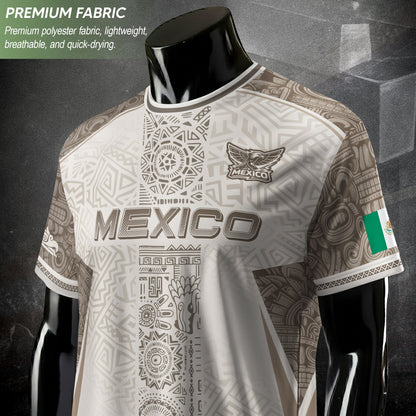 Mexico White Aztec Heritage Pattern Soccer Jersey Mexican Culture Design