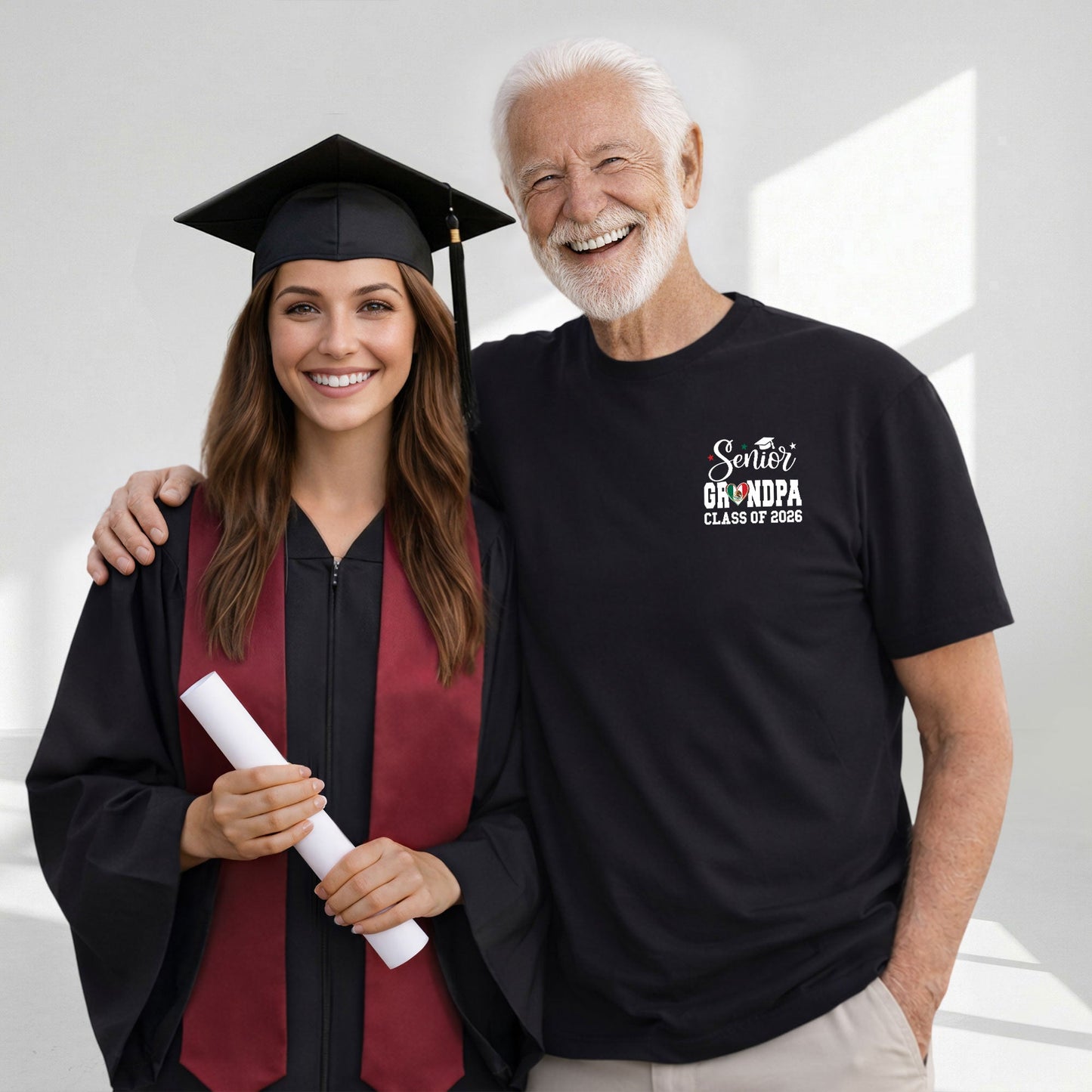 Senior Family Class of 2026 Black T-Shirt - Mexico Flag Heart Graduation Gift Tee