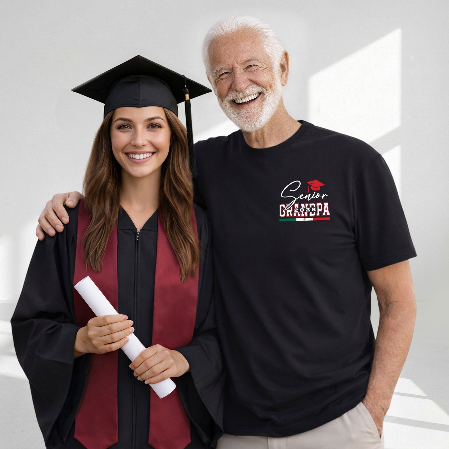 Senior Family 2026 Black T-Shirt Mexico Flag Colors - Class of 2026 Graduation Tee