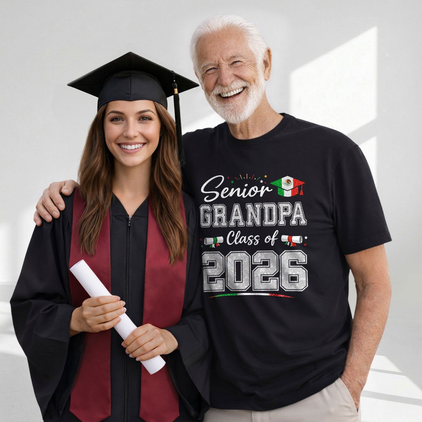 Senior Family 2026 Mexico Flag Shirt - Proud Mexican Graduate Silver Glitter Tee