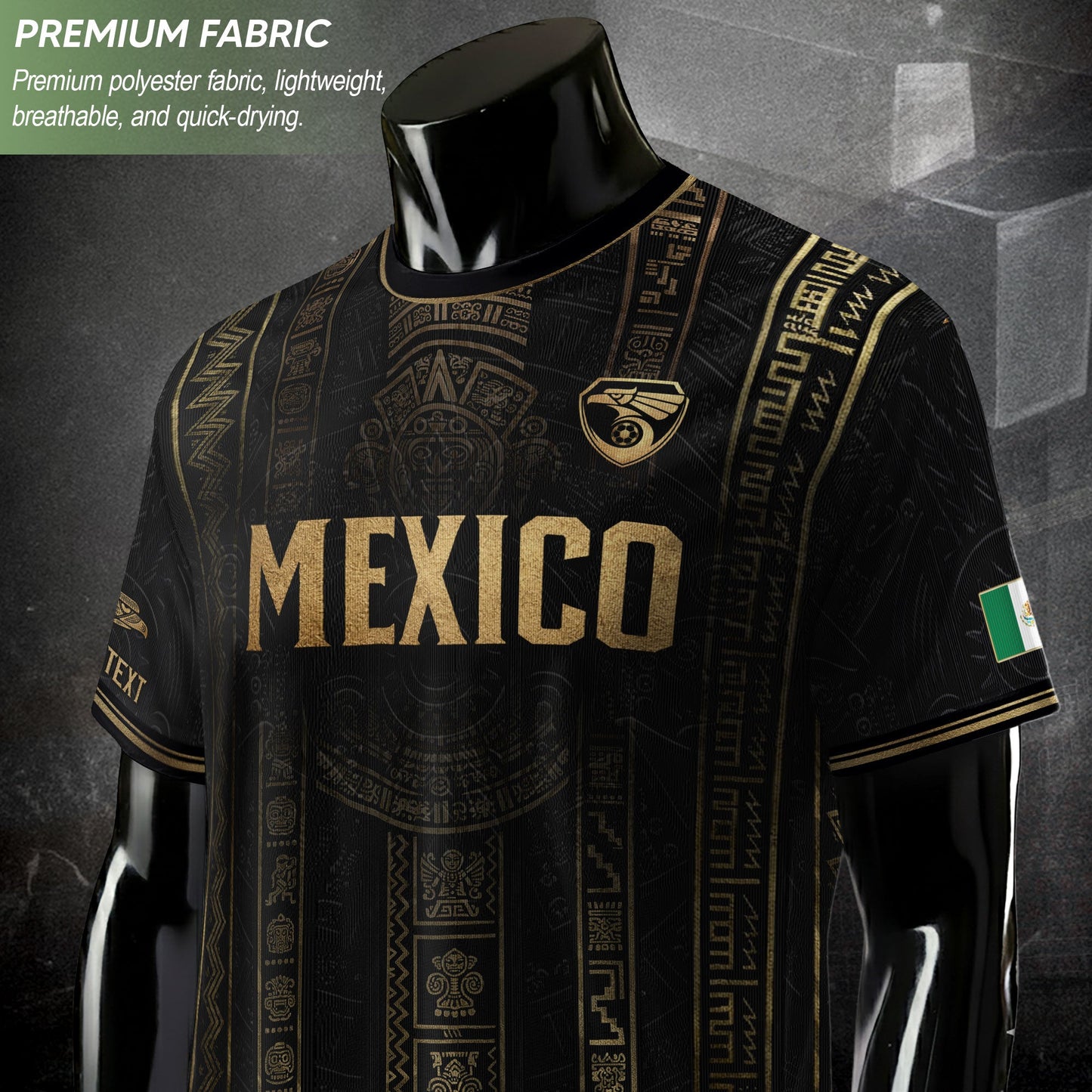 Mexico Soccer Jersey Personalized Name Number Black Aztec Glyph Black Football Kit