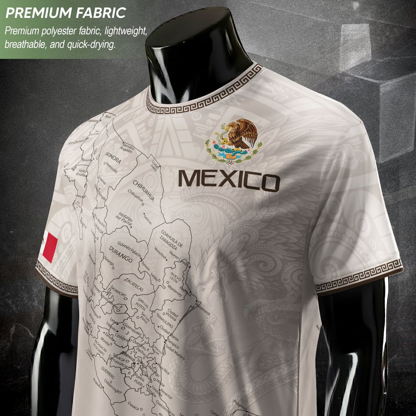 Mexico Soccer Jersey White Map Aztec Heritage Design - Mexico National Team Fan Gift Shirt