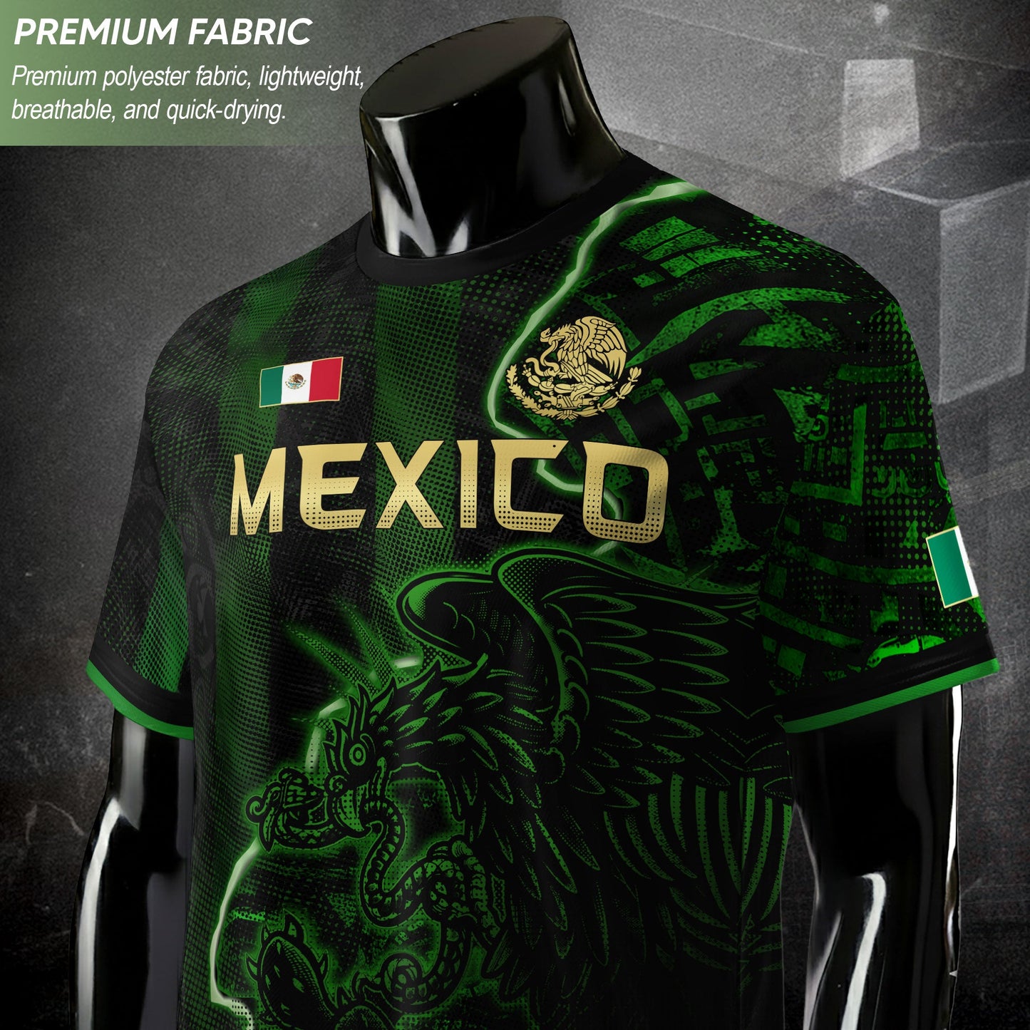 Mexico Soccer Jersey Green Black Electric Eagle - Mexico National Team Fan Heritage Shirt