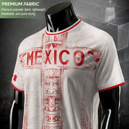Mexico Soccer Jersey White Aztec Totem Heritage - Mexico Fan Football Design Men Shirt