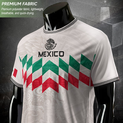Mexico Soccer Jersey White Chevron Aztec - Mexico National Team Fan Heritage Shirt
