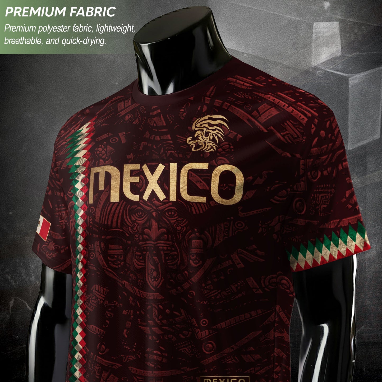 Mexico Soccer Jersey Maroon Gold Aztec Heritage - Mexico National Team Fan Football Shirt