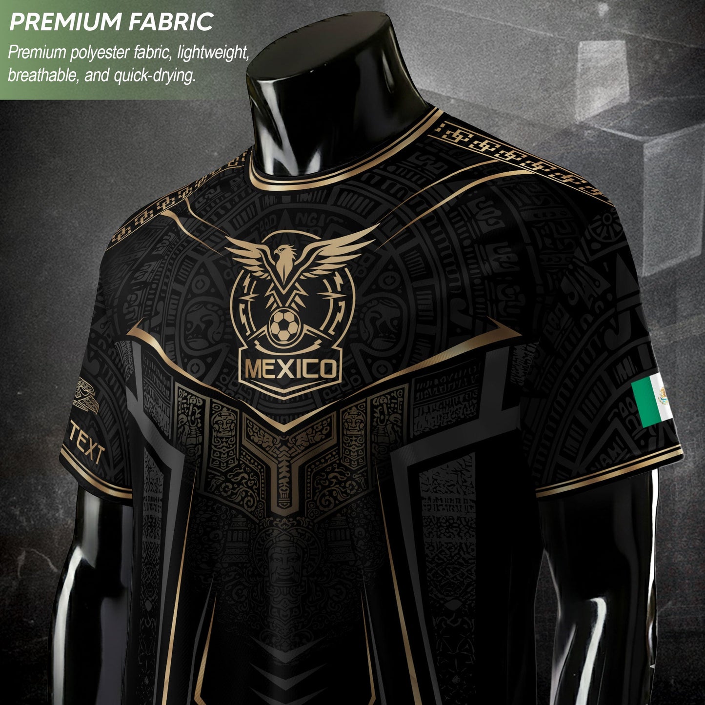 Black Mexico Custom Soccer Jersey Team Apparel Aztec Sun Warrior Football Top