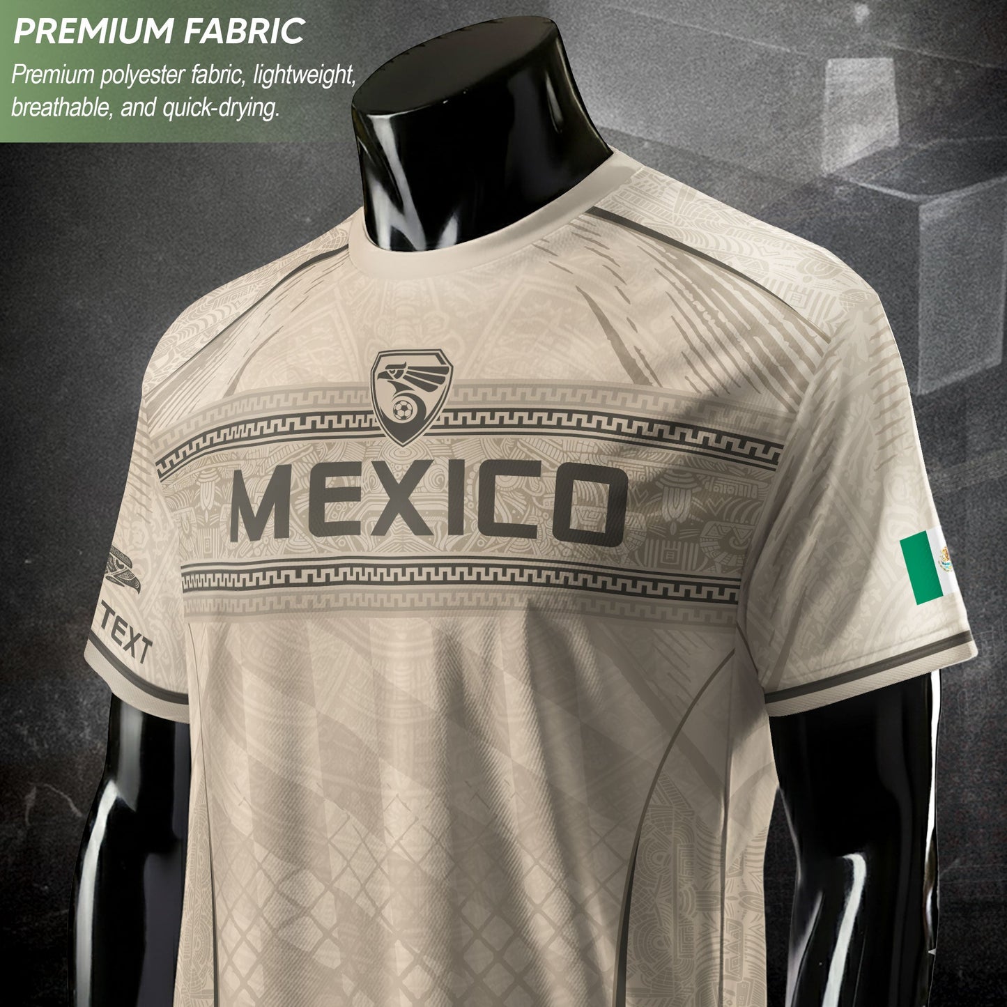 Personalized Beige Mexico Soccer Jersey Aztec Tribal Cream Sport Shirt