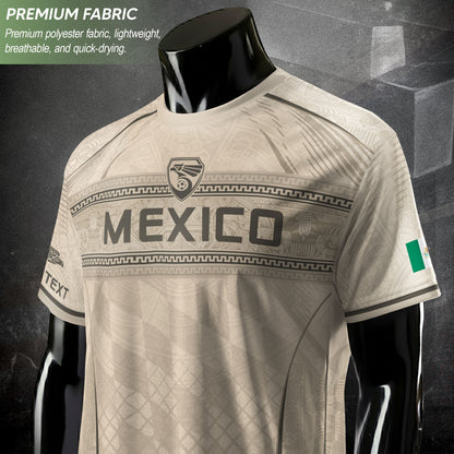 Personalized Beige Mexico Soccer Jersey Aztec Tribal Cream Sport Shirt