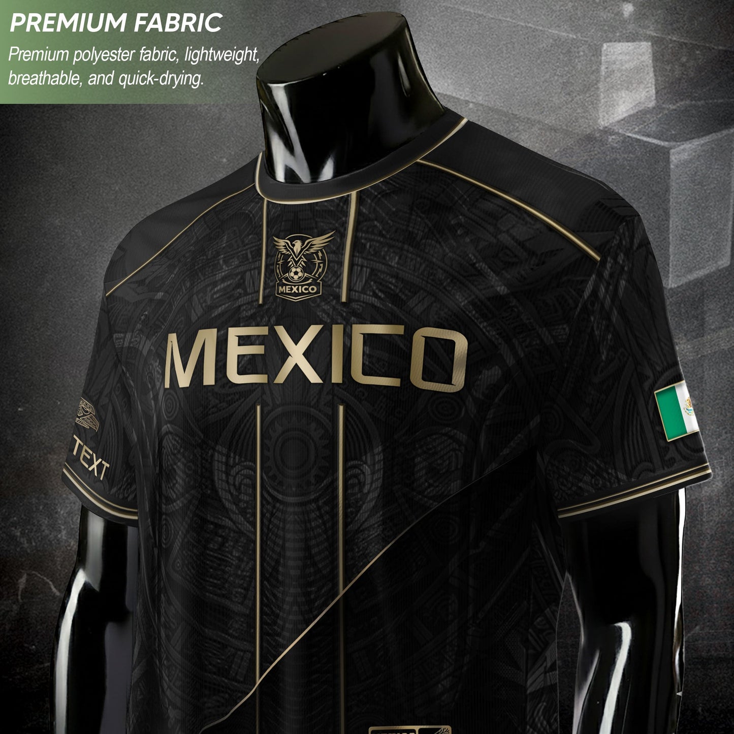 Black Mexico Soccer Jersey Custom Name Number Aztec Warrior Shirt