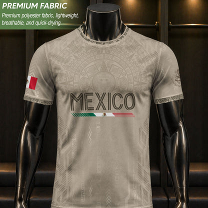 Mexico Soccer Jersey Beige Aztec Calendar Mexican Football Fan Shirt Tee