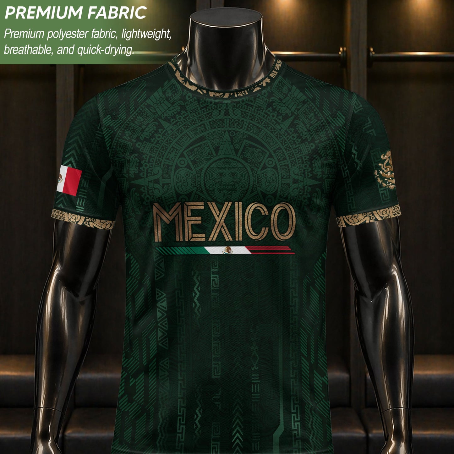 Mexico Soccer Jersey Green Gold Aztec Calendar Mexican Football Shirt Tee