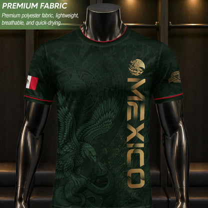 Green Mexico Football Jersey Aztec Eagle Mexican Soccer Fan Apparel Tee