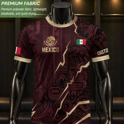 Custom Mexican Heritage Jersey Maroon Aztec Design Mexico Eagle Soccer Shirt Men Women