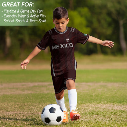 Heritage Inspired Mexico Soccer Jersey, Maroon Silver Eagle Football Shirt for Youth