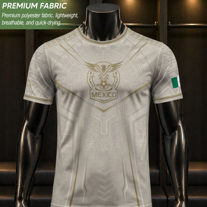 Mexico Soccer Jersey Aztec Eagle Heritage Football Men Shirt Mexico Fan Tee Beige