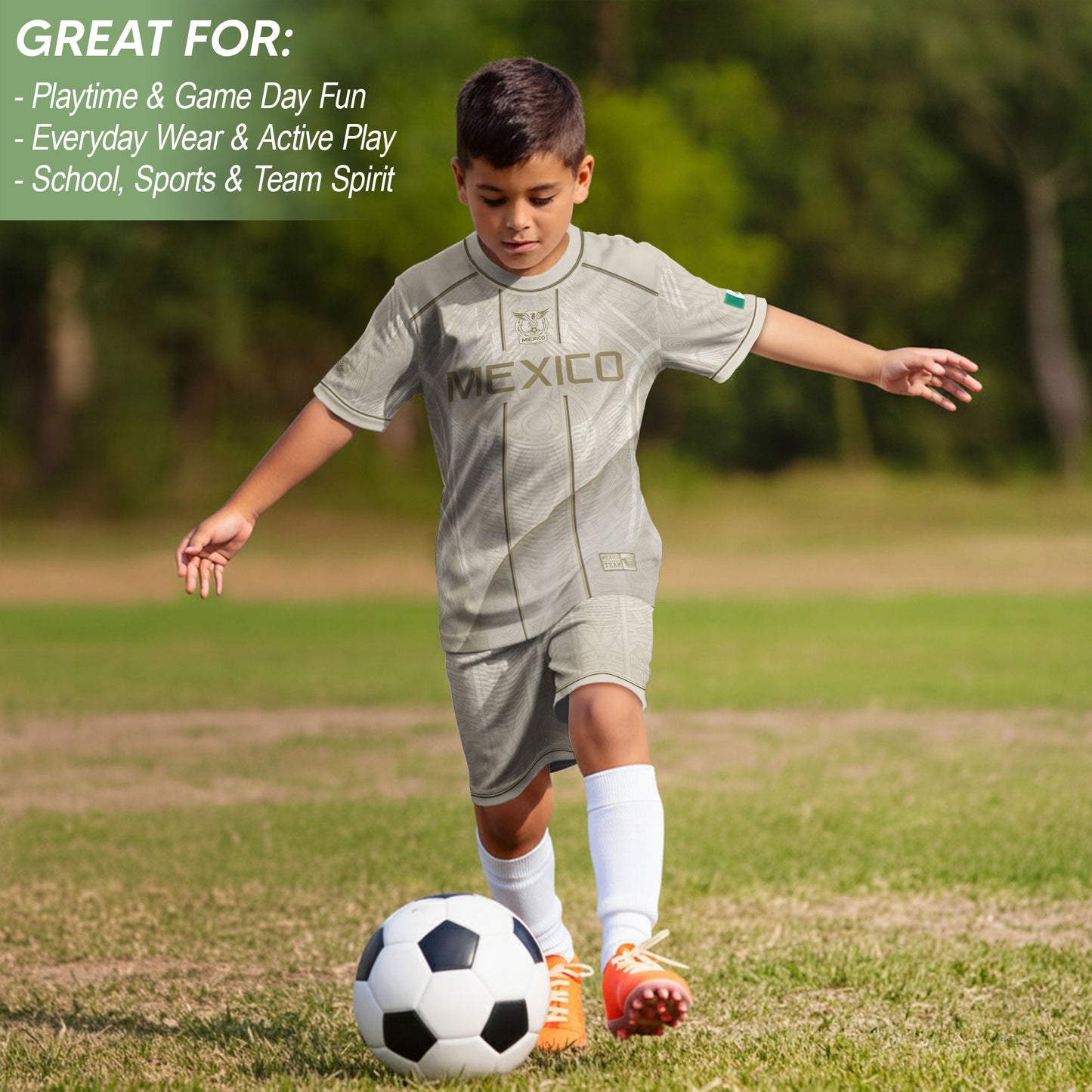 White Mexico Soccer Jersey Youth Gold Eagle Football Shirt Vintage Style Wear