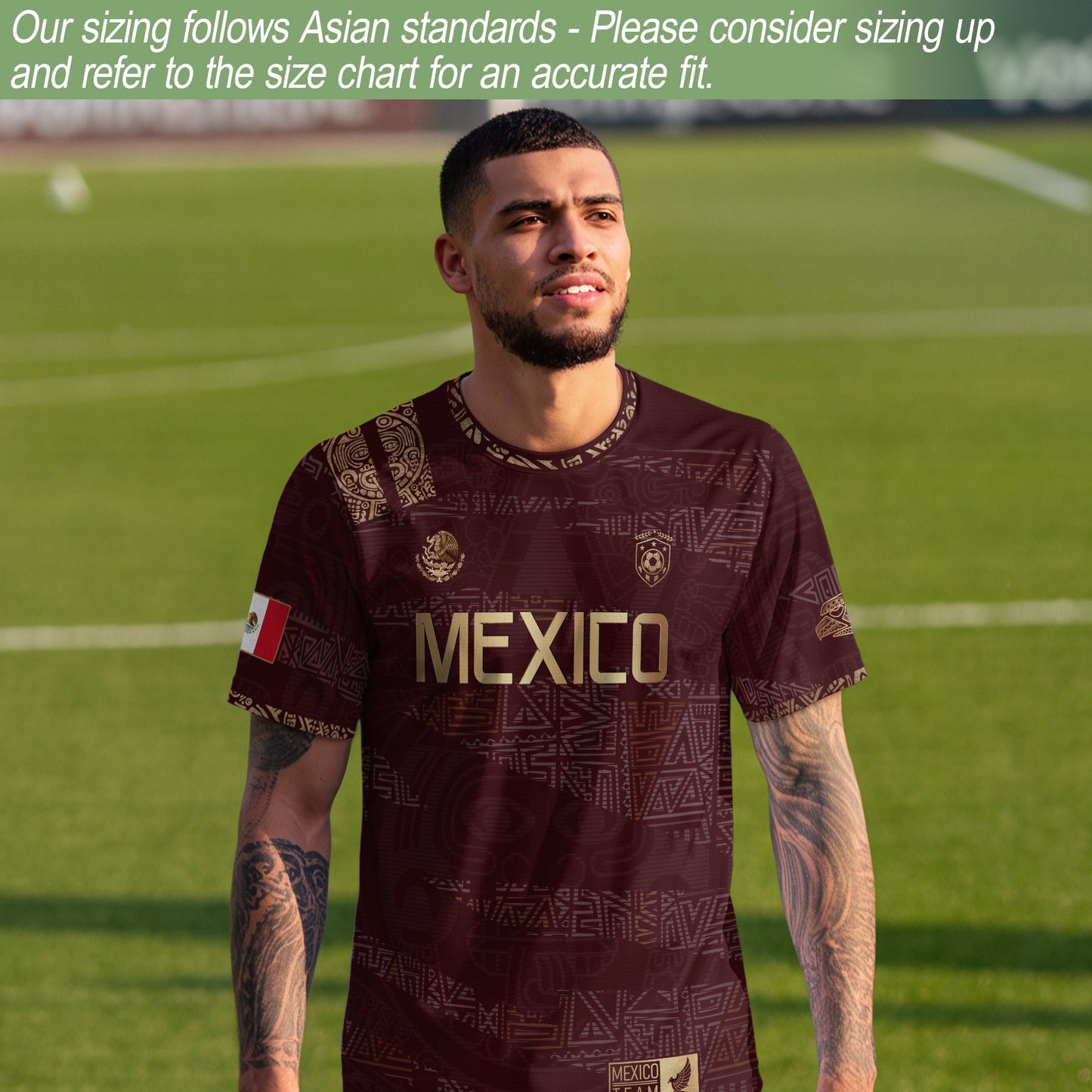 Mexico Soccer Jersey Burgundy Gold Aztec Heritage Eagle Crest (Bundle)