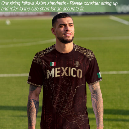 Mexico Soccer Jersey Burgundy Map Aztec Pattern Heritage Golden Details Design