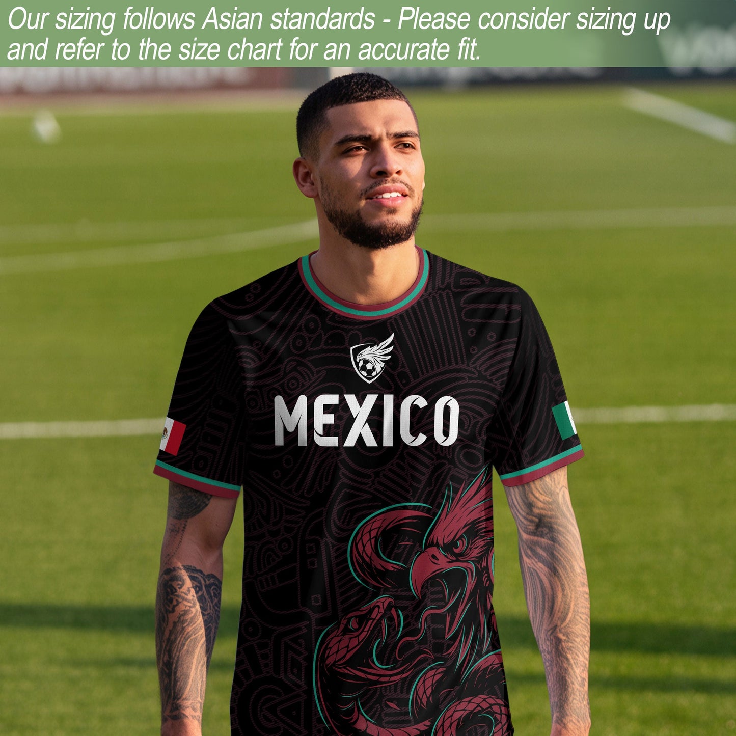 Mexico Black Red Aztec Eagle And Serpent Soccer Jersey