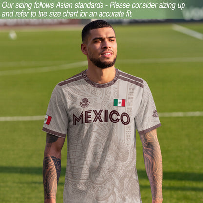 Mexico White Soccer Jersey Aztec Sun Stone Eagle Design