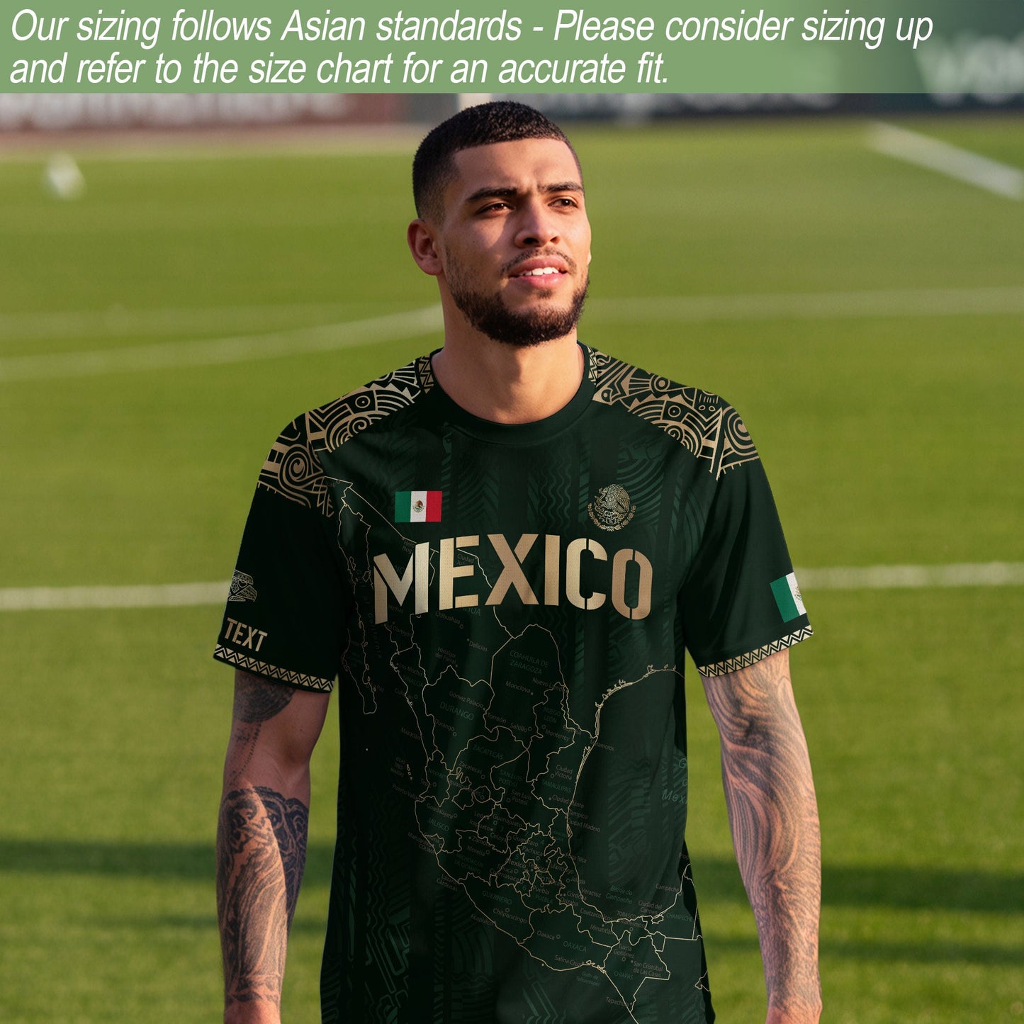 Custom Mexico Green Gold Map Aztec Heritage Soccer Jersey