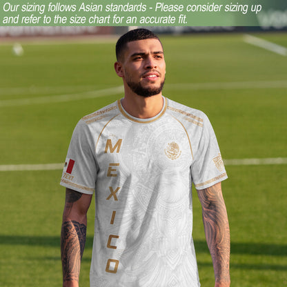 Custom Mexico Soccer Jersey White Gold Heritage Aztec Eagle Design